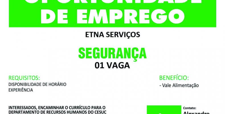 Cesuc apresenta – Oportunidade de emprego