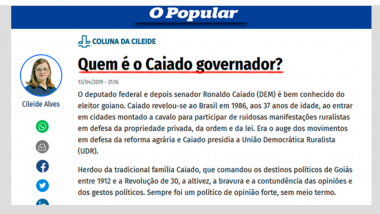 Em fabuloso artigo no Popular, jornalista Cileide Alves detona Caiado: “Governador sem norte”