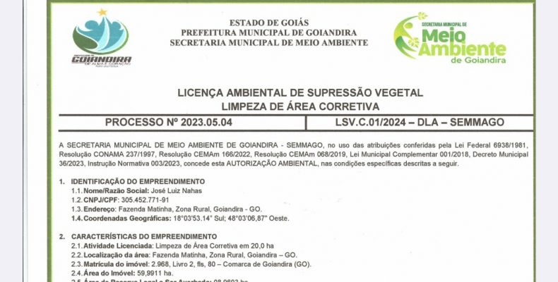 Licença Ambiental de Supressão Vegetal