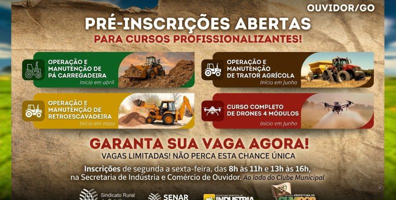 Prefeitura de Ouvidor abre pré-inscrições para cursos profissionalizantes com início em abril
