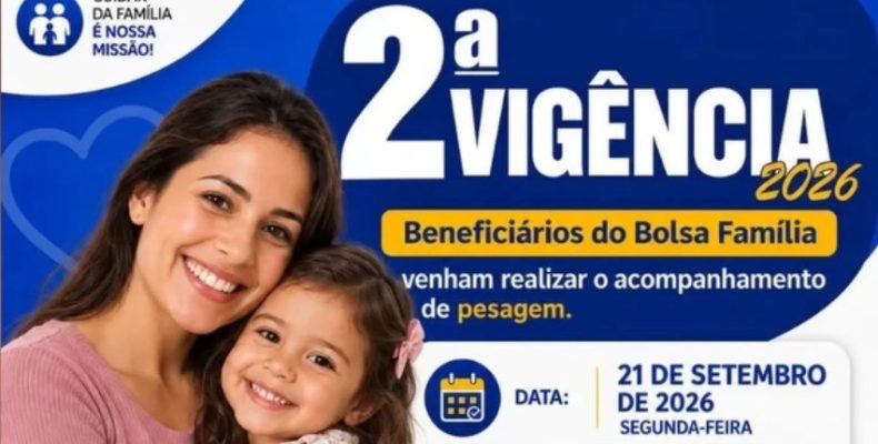Davinópolis: 2ª Vigência de 2026 do Bolsa Família: pesagem acontece em 21 de setembro no Centro de Saúde Jair Balbino